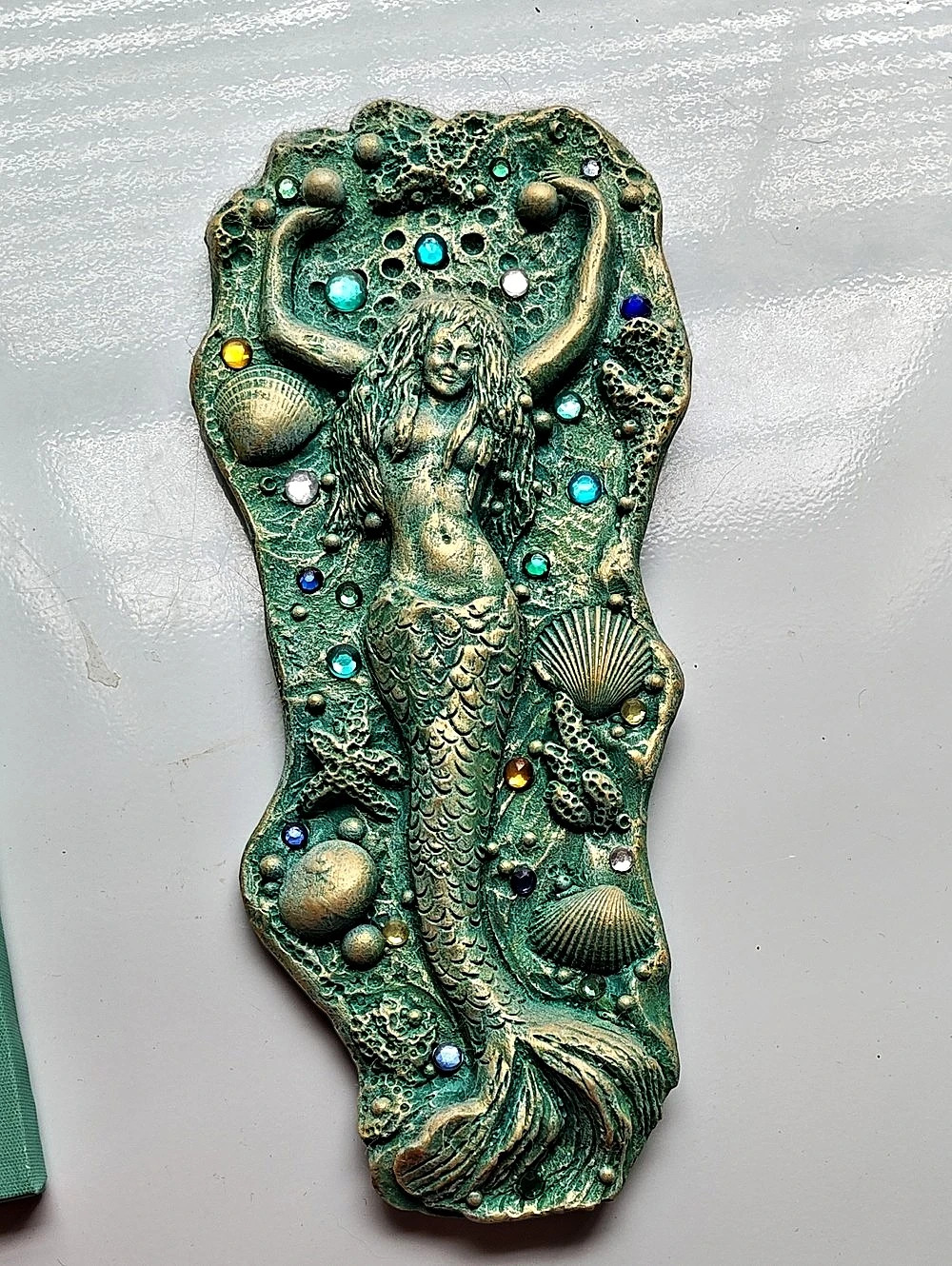 Mermaid Wall Sculpture Green Gold